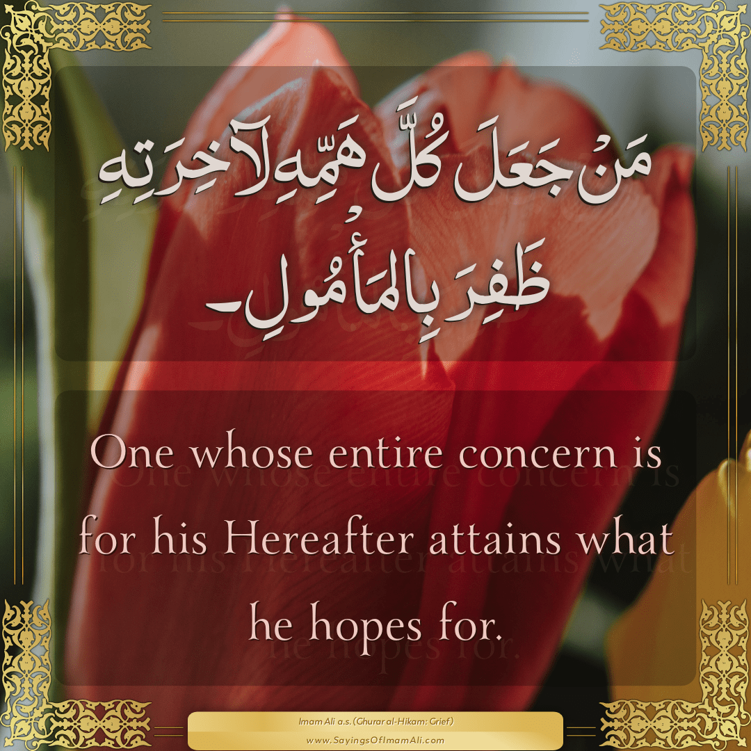 One whose entire concern is for his Hereafter attains what he hopes for.